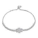 Wiftly Pulsera de plata 925 para mujer, diseño de copo de nieve, flores y cristal, ajustable, Plata de ley, Crystal