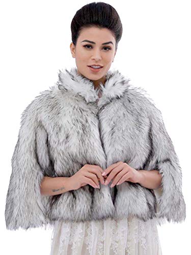 Aukmla Faux Fur Wrap Bridal Stole Wedding Fur Shrug Winter Cape with Rhinestones Brooch