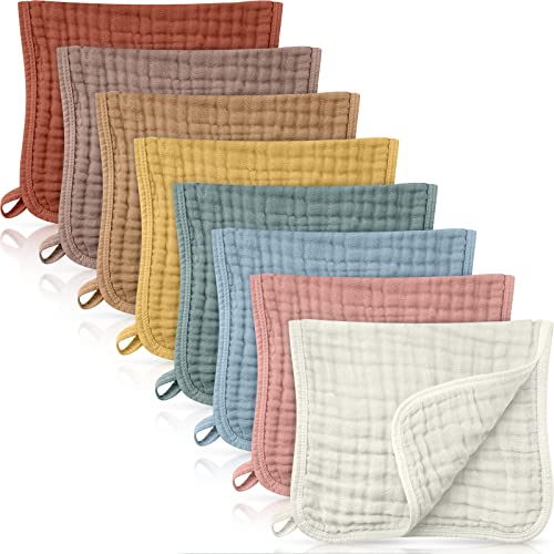 Image of 8 Packs Muslin Burp Cloths Large 20" x 10", 6 Layers Unisex Baby Absorbent 100% Cotton Burp Rags Colorful Muslin Washcloths for Baby Plain Soft Cotton Cloth for Babies Girls Boys(Modern Colors)