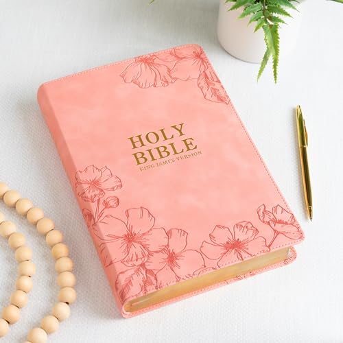 Image of KJV Holy Bible, Giant Print with Cross-References, Soft Pink LeatherTouch with Floral Cover Design, Thumb Index, Ribbon Marker, Red Letter, Full-Color Maps, Easy-to-Read MCM Type, King James Version