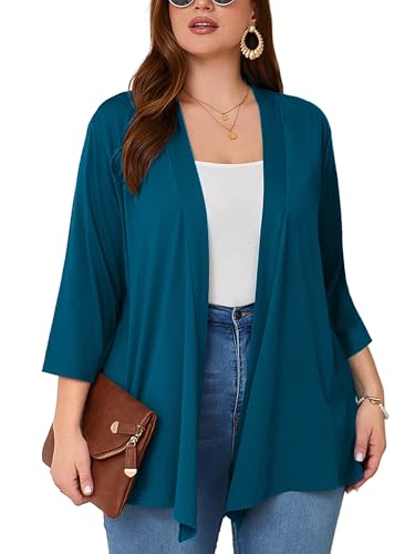 Image of AusLook Women's Plus Size Lightweight Open Front Cardigan 3 /4 Sleeve Cover Ups Shrugs Shawls and Wraps Kimono Jacket Coat