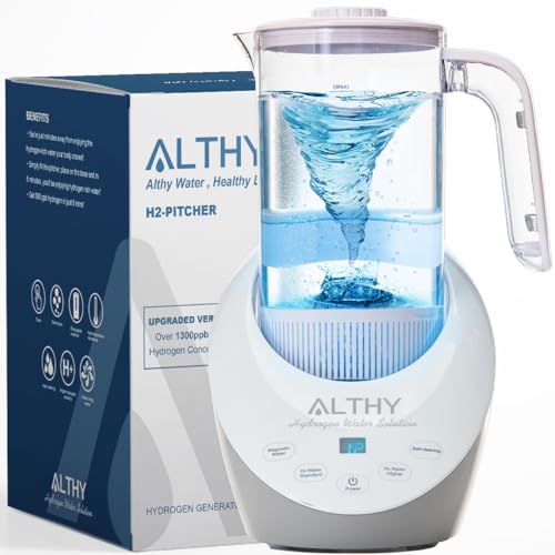 ALTHY - Jarra parar de Agua con Hidrógeno SPE&PEM, Generador de Agua Hidrogenada, niveles de pH equilibrados y filtrada con sulfito de calcio, Jarra sin BPA