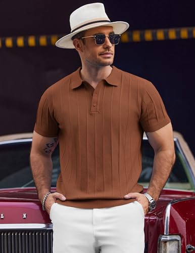 Image of COOFANDY Mens Knit Polo Shirts Short Sleeve Ribbed Textured Polo Shirt Lightweight Casual Golf Shirts Collared T Shirt
