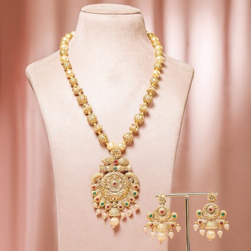 Image of Rubans Gold Plated Necklace Set Traditional Festive Jewellery for Women & Girls