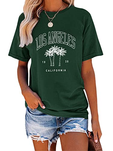 TAKEYAL Vintage Los Ángeles California T Shirt Mujer 1938 Palm Tree Graphic Camiseta de manga corta, forro polar verde con licencia oficial de star wars silent one crew., X-Large