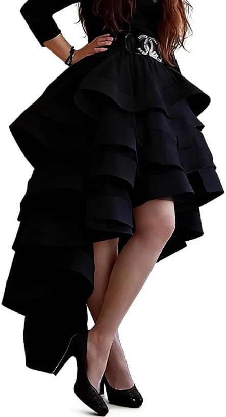 Women's White High Low Tulle Skirt Layered Ruffled Tutu Skirt for Wedding Prom Cocktail Party Photoshoot