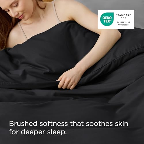 Image of Bedsure Duvet Cover Queen Size - Only Includes 1 Duvet Cover (90 inchx90 inch), Hotel Luxury Soft Double Brushed All Season Bedding for Kids & Adults, Zipper Closure, Black (No Comforter, No Pillow Shams)