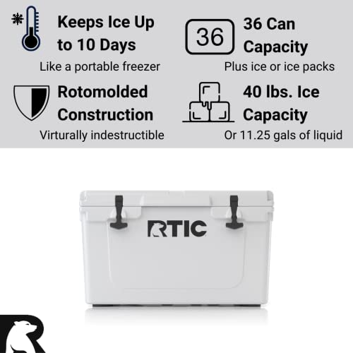 Rtic Hard Cooler, 45 Qt, White, Ice Chest With Heavy Duty Rubber Latches, 3 Inch Insulated Walls #TOP2