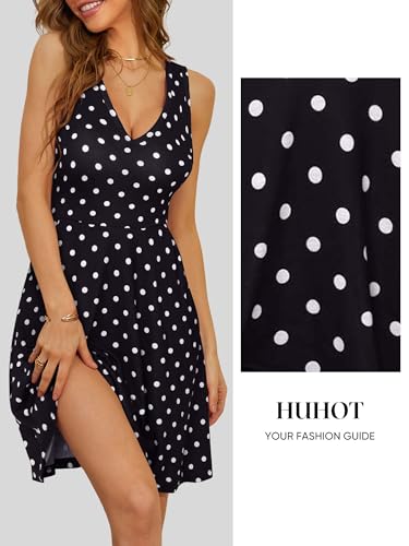 Image of HUHOT Womens Sleeveless V Neck Dress with Pocket Summer Beach Midi Flared Tank Dress