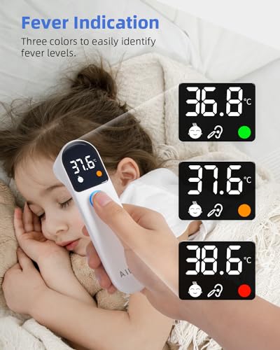 Image of Digital Temperature Thermometer for Ear-Forehead: AILE Infrared Thermometers Gun for Baby and Adult - Approved UK Accurate Fast Readings Fever Alarm Mute Mode Non touch Contact Measurement (WHITE)