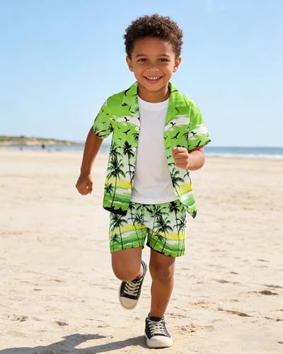 Image of SANGTREE 3 Piece Boy Outfits Short Sleeve Shirt and Shorts Set Beach Vacation Summer Clothes, 3 Months - 9 Years