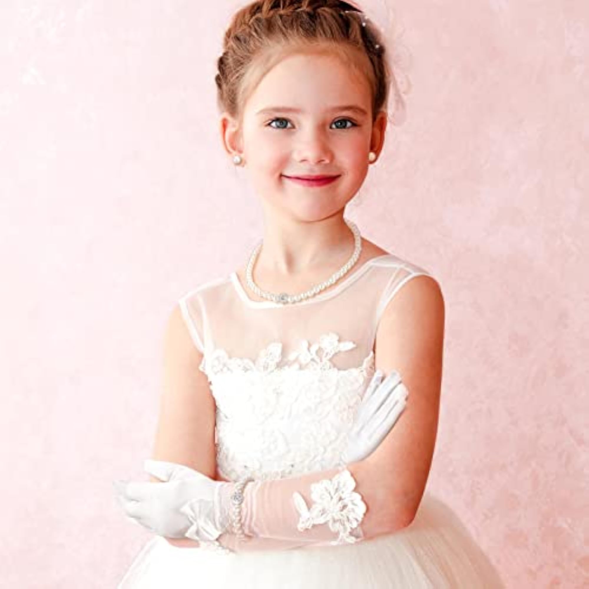 4-Piece White Pearl Necklace Set for Little Girls