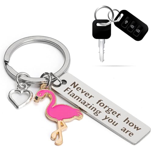 JYNVO 1 PCS Flamingo - Edelstahl - Schlüsselanhänger (Pink - Herz - Modell), Geeignet für Geschenke (Freundin, beste Freundin usw.) und Schlüssel - Dekoration