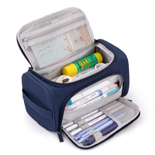 Image of HVOMO Big Capacity Pencil Case High Large Storage Pouch Marker Pen Case Travel Simple Stationery Bag School College Office Organizer for Teens Girls Adults Student(Blue)