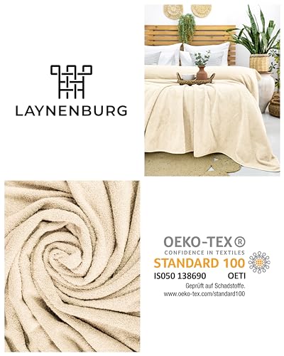Gräfenstayn LAYNENBURG Premium Frotteedecke 150x200 cm - 100% Baumwolle - dünne & leichte Sommerdecke - Baumwolldecke als Sofa-Decke & Bettdecke - Frottierdecke & kühlende Sofa-Decke (Creme)
