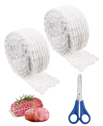DASHUI Schinkennetz Weiß 8m Rollbratennetz zum Räuchern 16 Löcher Fleischnetz Rollbraten Elastisches Netz mit Einer Schere Bratennetz Räuchernetz für Braten Räuchern Lufttrocknen