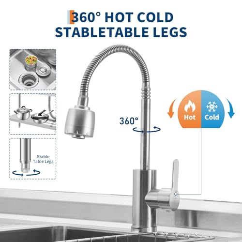 Image of Garvee Stainless Steel Utility Sink with Left Workbench & Drawer, Commercial Freestanding Sink with Faucet, Knife Rack, Storage Shelf & Adjustable Legs for Kitchen Garage Outdoor