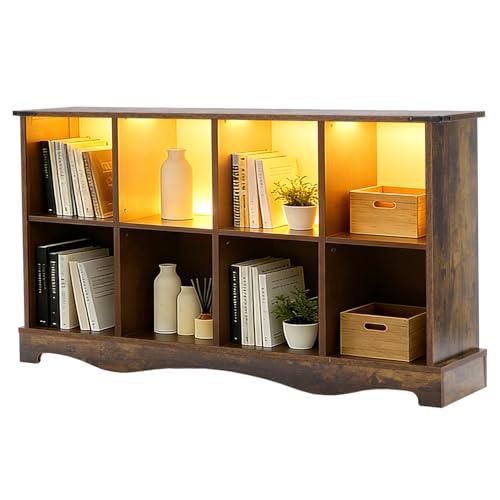 8 Cube Storage Organizer, Horizontal Cube Bookcase with LED Lights,
