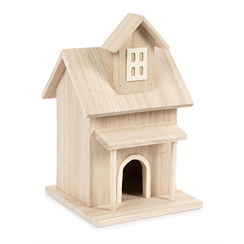 Darice Birdhouse with Front Porch and a Dormer Window Wood Bird House, Multicolor
