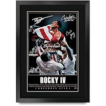 HWC Trading Rocky IV The Cast Rocky 4 Sylvester Stallone Dolph Lundgren Carl Weathers 16" x 12" Framed Gifts Printed Poster Signed Autograph Picture for Movie Fans - 16 x 12 Inches Framed