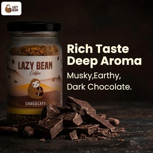 Image of Lazy Bean Intense Chocolate Flavoured - Premium Instant Coffee Powder 50 g | Strong Black Coffee, Rich Aroma, Quick-Dissolving Granules | Ready in Seconds for Hot or Iced Brews at Home, Office, Travel