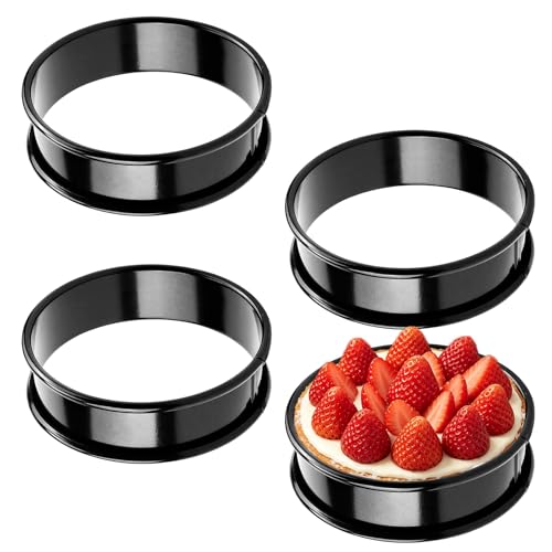 4PCS Crumpet Rings Stainless Steel Egg Rings for Frying Crumpet Rings Non Stick Easy to Clean Baking Cooking Cookie Rings for Muffins Eggs Pastry and Kitchen Cooking (Black)