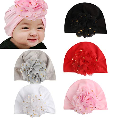 LERTREE 5 Pack Baby Girl Hat Infant Hospital Hat Toddler Turban Nursery Beanie Headwrap