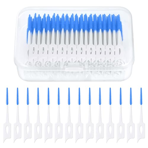 URAQT Interdentalbürsten, 220 Stück Silikon Zahnzwischenraumbürsten, Tragbarer Zahnbürsten Dual-Use Zahnseide Stick Interdentalbürste, Dentalbürsten für Zahnreinigung zwischenräume Werkzeug (Blau)