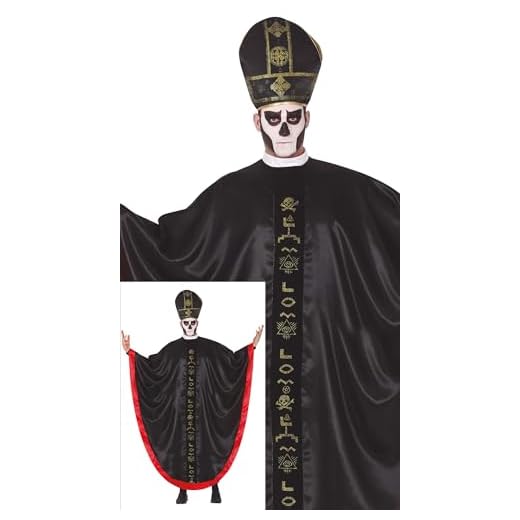 FIESTAS GUIRCA Disfraz de Cardenal Satánico para Hombre - Disfraz de Obispo Negro y Rojo - Disfraces de Halloween para Hombre Talla Adulto XL