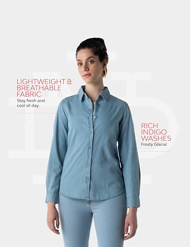 Image of INKD Women's Full Sleeve Casual Denim Shirt - 100% Cotton | Front Button Detailing | Regular Fit