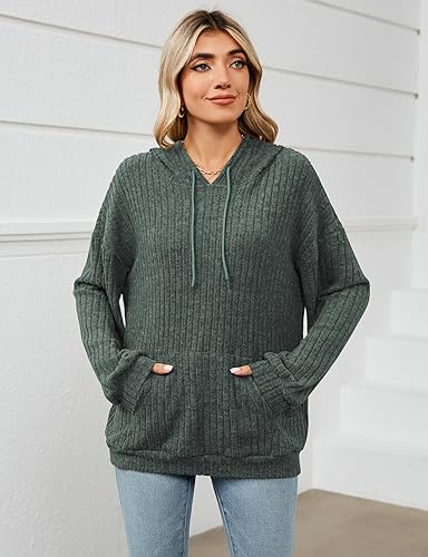 Jumpers for Women Long Sleeve Tops Sweaters with Pocket Ladies Lightweight Drawstring Hoodie Sweatshirts S-2XL - Image 4