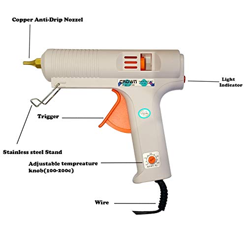 Image of White Professional Hot Melt Glue Gun - 150 Watt with Multi Temperature Control, Fast Melting - Easy To Use Glue Gun + 5 Glue Sticks - 11.2mm - CR-150