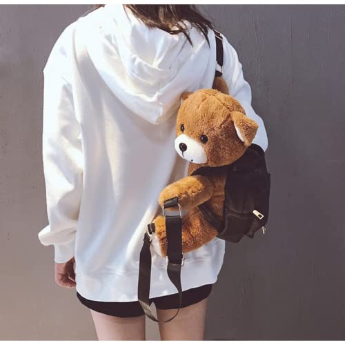 Kawaii Backpack with Adorable 3D Plush Bear Teenager College Schoolbag Furry Bookbag Aesthetic Cute Fluffy Puffy Daypack (Small)3