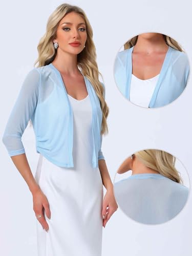 Image of Allegra K Bolero Shrug for Women's Elegant 3 /4 Sleeve Mesh Sheer Cardigan Formal Jacket for Evening Dresses