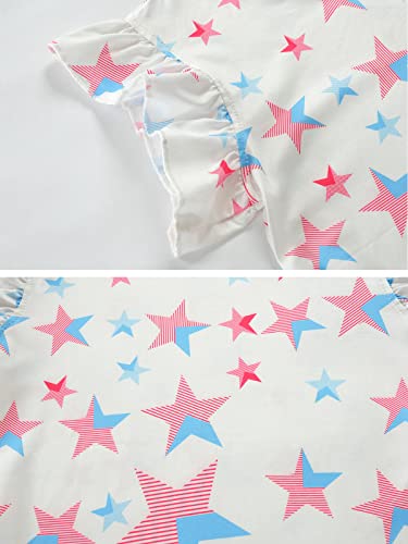 Image of Toddler Girls July 4th Shirts American Flag Ruffle Short Sleeve Patriotic Red White Blue Star Outfits Blouse Tops