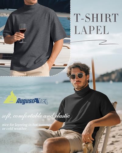 3 Pack Men's Turtleneck T Shirts, Cotton Short Sleeve Mock Neck Undershirt Summer Casual Basic Pullover Tops3
