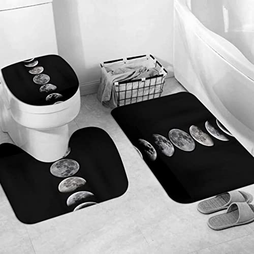 JIFOME Badteppich 3 Stück Weiche saugfähige Badematten,Emotionsphasen des Mondmusters,rutschfeste Badematte Teppiche & Toilettendeckelabdeckung Set Waschbar