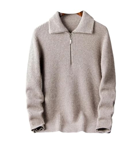 Men Fall Winter Cashmere Sweater Solid Zipper Lapel Thick Long Sleeve Business Trip Pullover Jumper