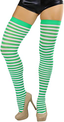 Image of ToBeInStyle Women's Opaque Hosiery Thin Striped Thigh High Long Stocking