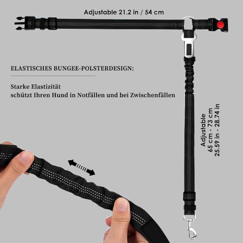 Viwind Hunde Autogeschirr, verstellbares 2-in-1-Design, reflektierende Streifen und stoßdämpfende Kordel. Universalschnalle passend für alle Hundegrößen und alle Automodelle. (Schwarz)