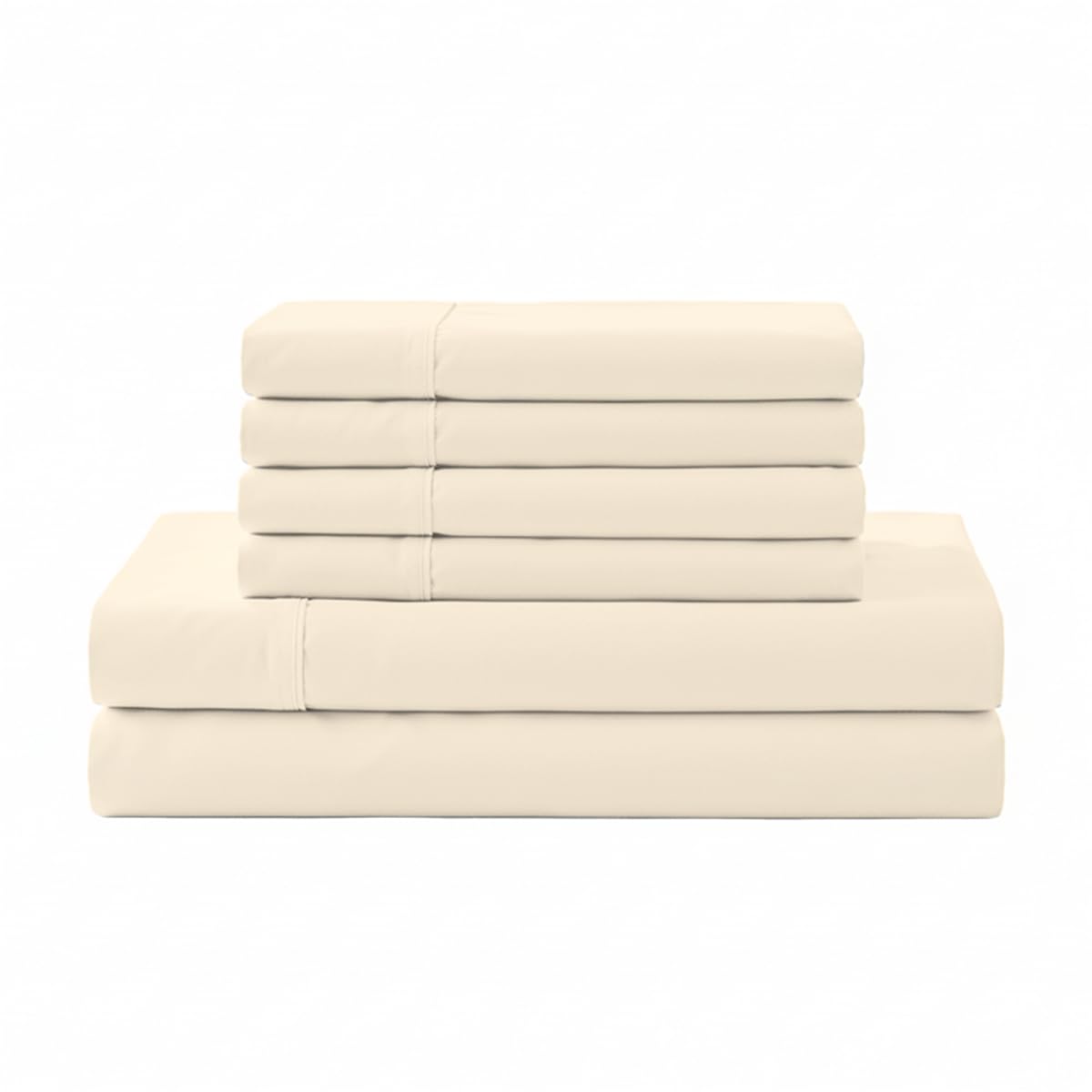 Linen Home 6 Piece King Size Cotton Sheet Set, 100% Cotton Percale, 4 Pillowcases, Deep Pocket with All Around Elastic Sheet, Crisp Breathable Bedding, Hotel Luxury, Long-Staple Combed Cotton, Ivory