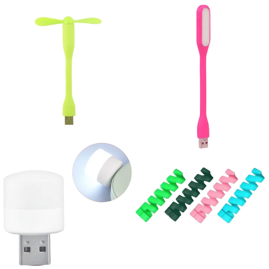 4 IN1 - Flexible & Portable USB Gadget Combo Of USB Light | USB Fan - Mini USB Bulb - Cable Protector Emergency Combo (use with laptop, phone, desktop) (Multicolor) (B0C8NZK33M) Amazon Price History, Amazon Price Tracker