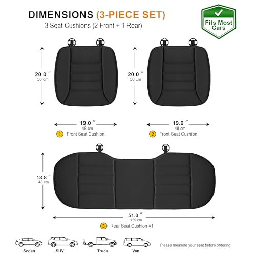 Image of kingphenix 3-Piece Car Seat Cushion Set, 1.2inch Memory Foam Comfort, 2 Front Automotive Seat Cushions + Rear Bench Cushion, Non-Slip Bottom, Fits Sedan SUV Truck Van, Car & Office Chair, Black