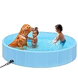 SHYOSUCCE Piscina Perros Plegable con Cepillo, Conector de Manguera, PVC Antideslizante y Resistente al Desgaste, Piscina Mascotas para Interior Exterior al Aire Libre, 160x30cm