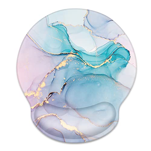 WAVEYU Ergonomic Mouse Pad with Wrist Support, Cool Round Mouse Mat, Non-Slip Rubber Base Mousepad for Laptop, Office School Mouse Pad, Blue Marble