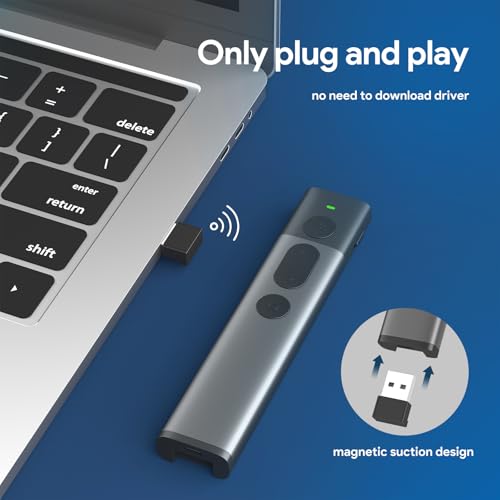 presentation clicker wireless presenter remote - rioicc rechargeable aluminum powerpoint clicker with red laser plug amp play laser pointer for macoskeynoteprezigoogle slideswindowslinux