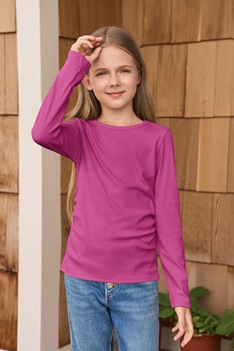 Image of Haloumoning Girls Long Sleeve Shirts Crewneck Ruched Side Slim Fit Tops Ribbed Knit Casual Tee Shirt 4-15 Years