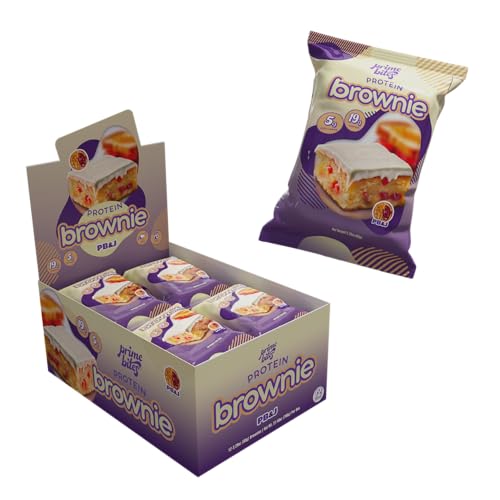 Prime Bites Protein Brownie from Alpha Prime Supplements | High Protein Collagen Fortified Low Sugar Treat | Delicious Snack | 12 Bars per Box (Peanut Butter and Jelly)