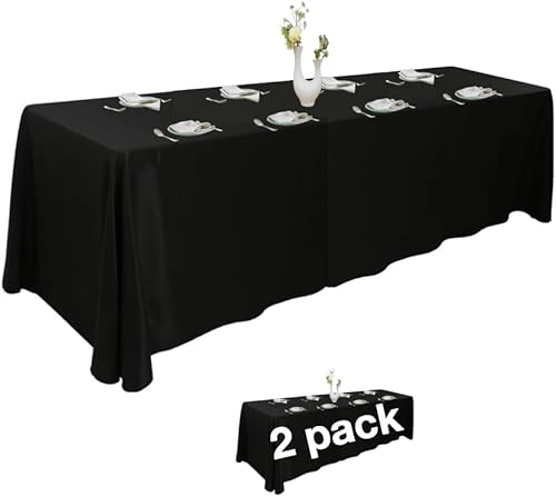 Miniatura 1 de Manteles de mesa negros extra grandes. Mesas rectangulares de 6 a 8 pies con capacidad para 6 a 8 personas, ideales para eventos como banquetes,