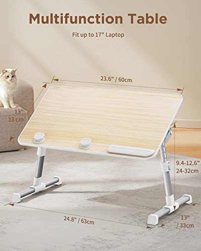 Image of SAIJI [Large Size] Laptop Bed Tray Table, Adjustable Laptop Stand, Portable Lap Desks with Foldable Legs, Notebook Standing Breakfast Reading Desk for Sofa Couch Floor (Teak) | for Sofa Couch Floor Working Studying Reading Writing Eating,Fit Up to 17 inch Laptop(Large,Teak)